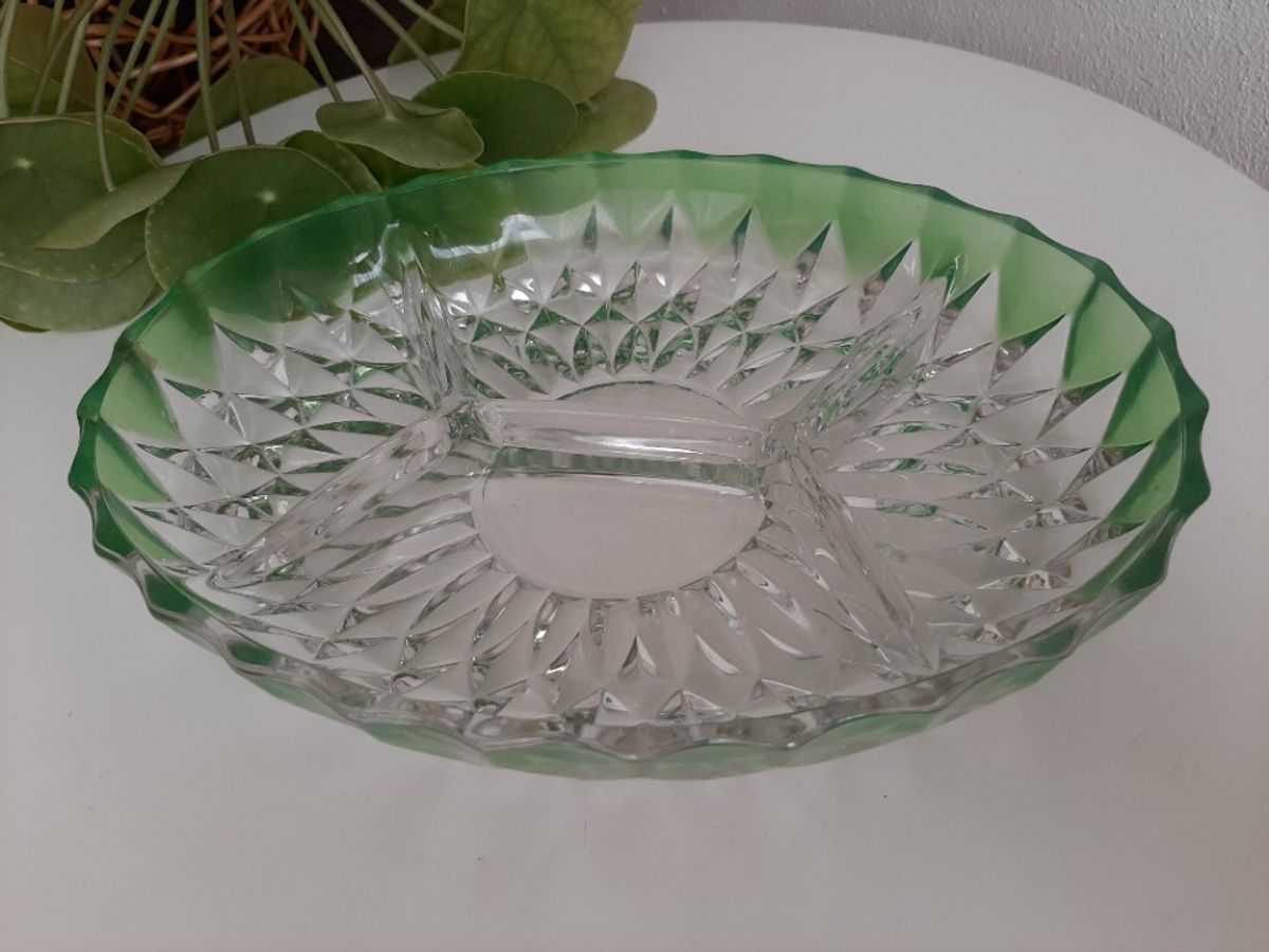 Vintage Ovale 4 Deels Kristalglas Schaal VEBA GLAS image 2