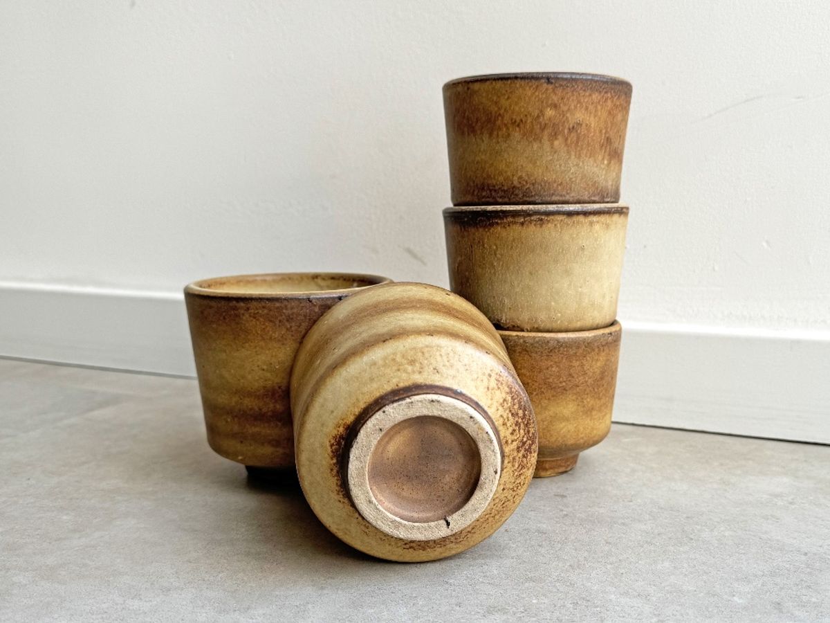 Set Van 5 Vintage Bruin - Beige Keramiek Bloempotten image 3