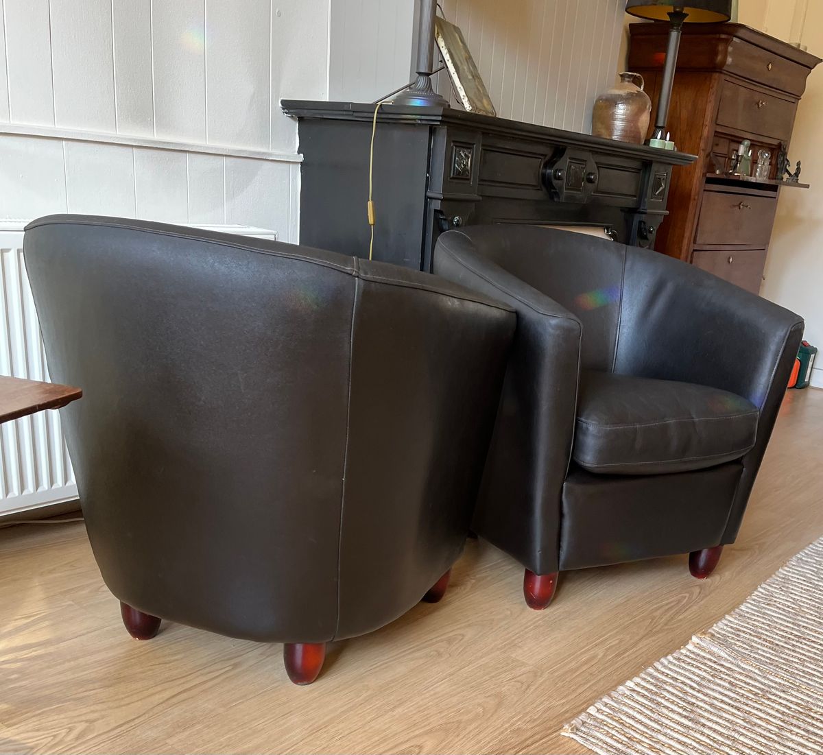 2 Leren Kuipstoelen : Donkerbruin Leer image 5