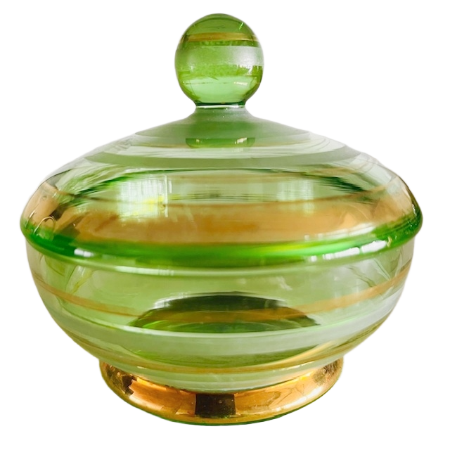 Vintage Glazen Sieradendoosje Groen Glas 1950’s image 2