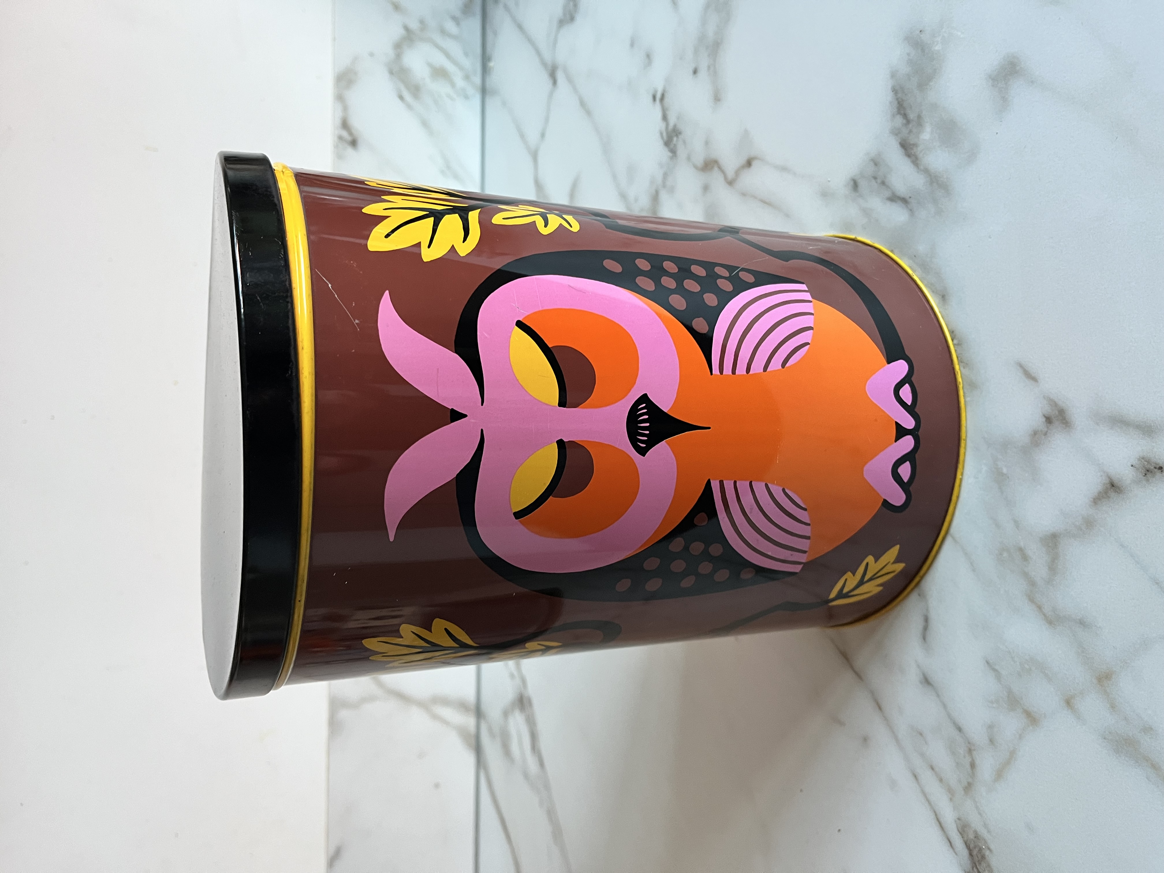 Groot Vintage Bewaar Blik Met Uilenmotief image 3