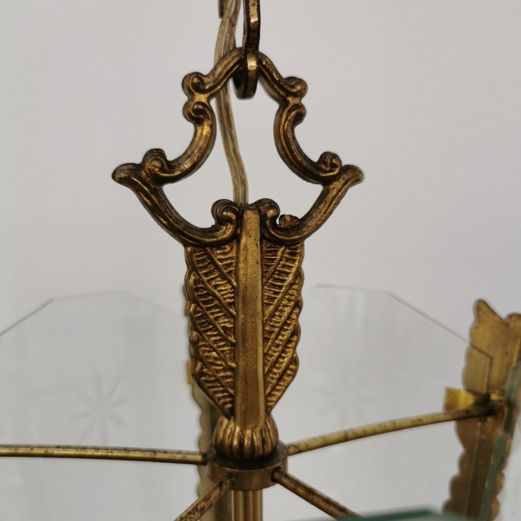 Vintage Franse Messing Lantaarnlamp, Hanglamp, Lamp Met Ketting image 15