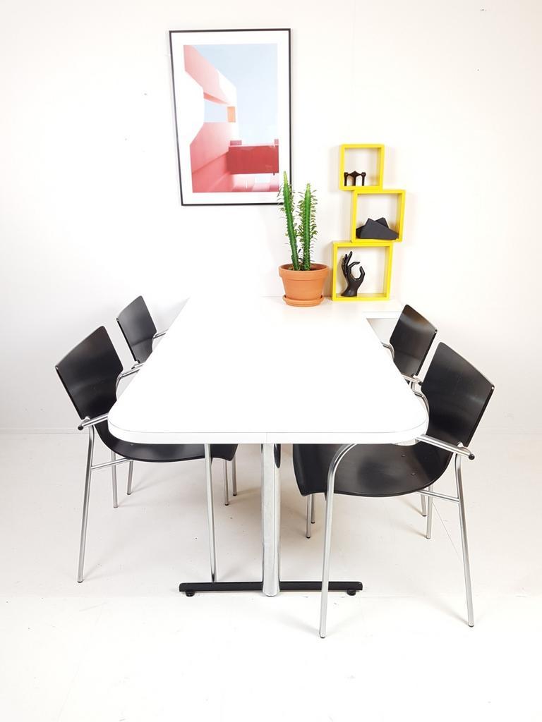 Setprijs Vintage Eettafel Met 4 Stoelen Zwart Wit Chroom image 2