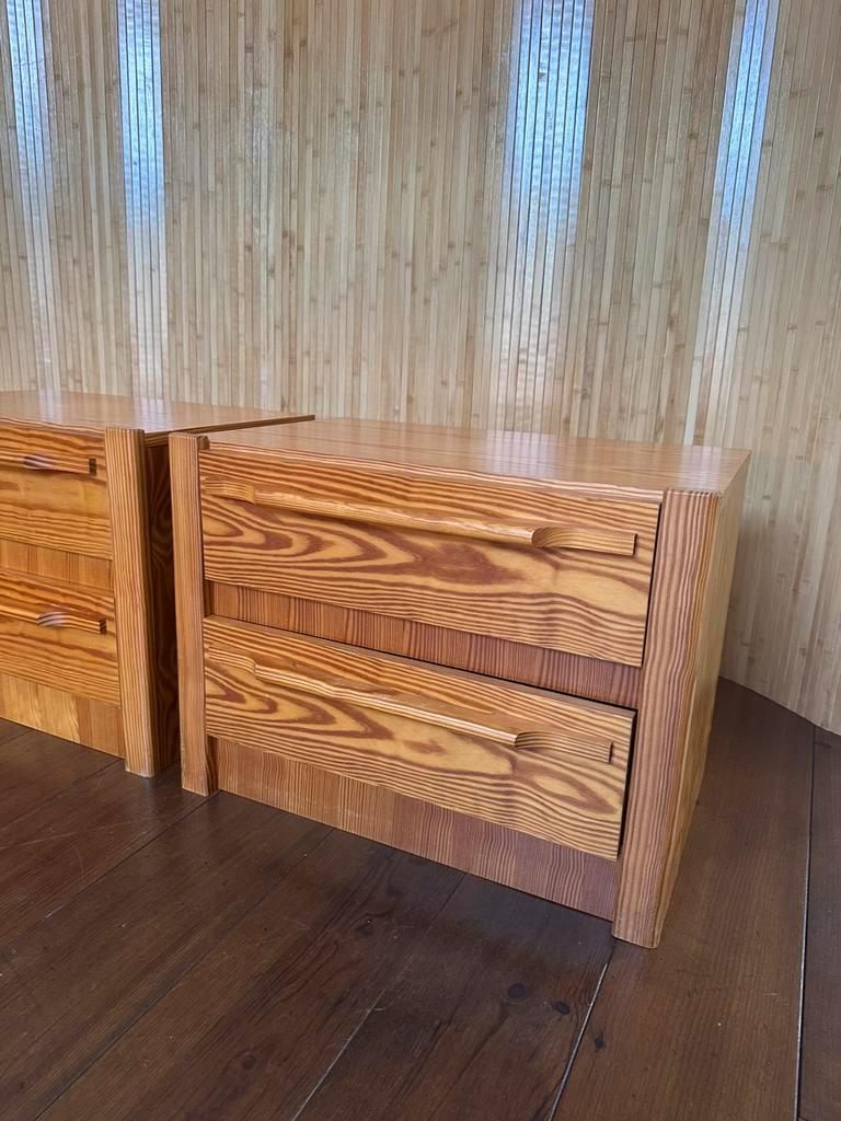 Set/2 Vintage Grenen Nachtkastjes / Ladekastjes image 8