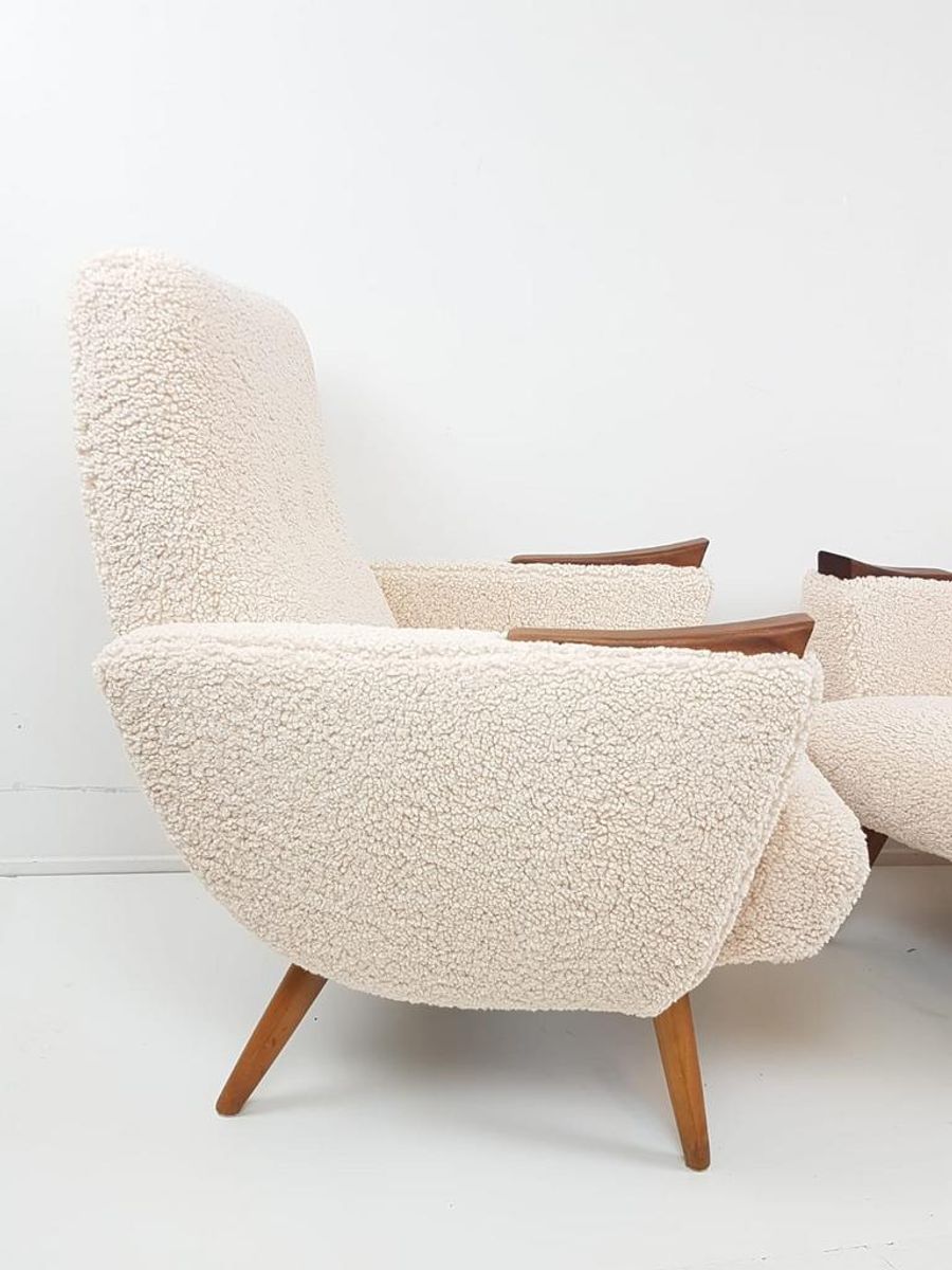 2 Vintage Fauteuils Nieuw Gestoffeerd Teddy Teak Hout image 4