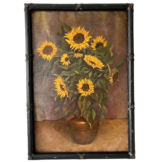Antiek Xl Schilderij Zonnebloemen Olieverf M. Bertels 1920’s image 2