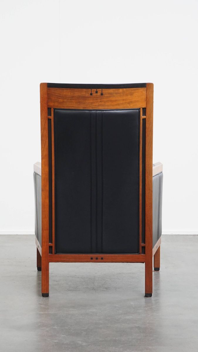 Mooie Zwarte Rundleren En Houten Art Deco Design Fauteuil Van Schuitema Uit De Decoforma Serie image 4