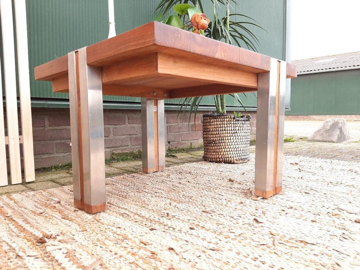 Teakhouten Bijzettafel 60 X 60 Plantentafel Salontafel image 3