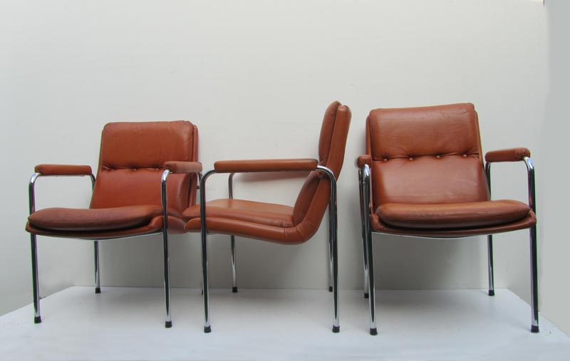 4 Vintage Cognac Leren Lounge Stoelen Artifort Geoffrey Harcourt image 2