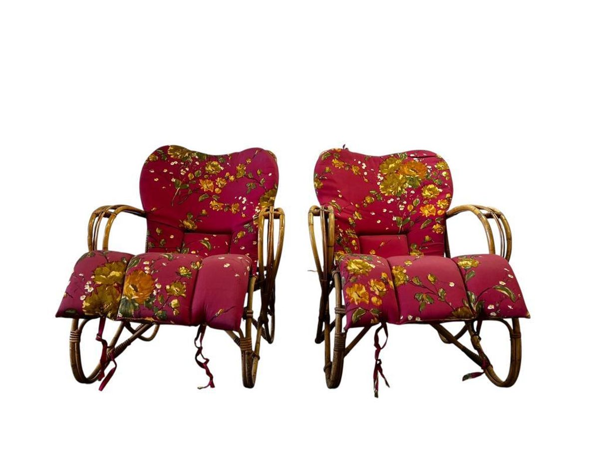 Set Van 2 Vintage Rotan Fauteuils / Eenzitjes Rohé image 7