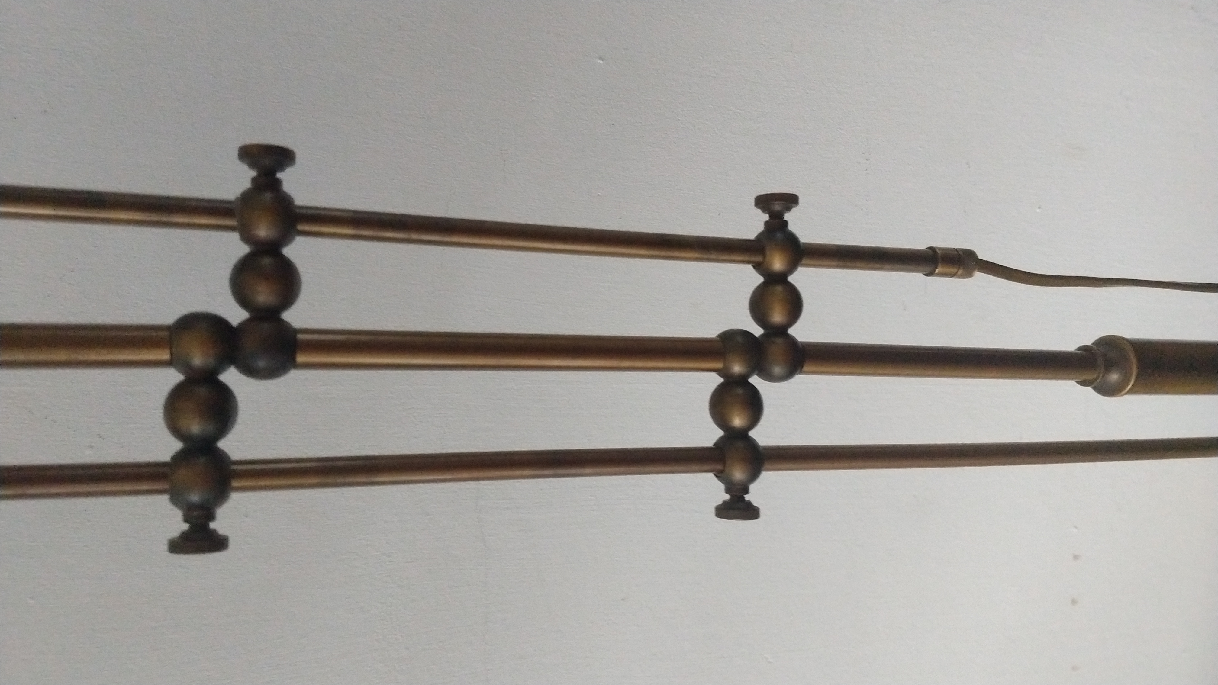 Vintage Messing Vloerlamp Met Metalen Emaille Kappen image 8