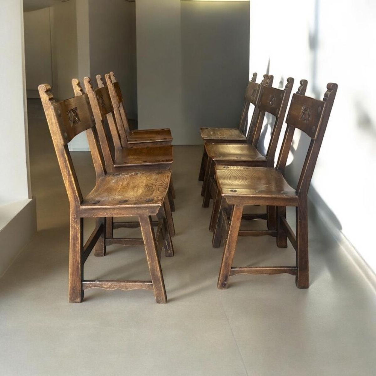 Set Van 6 Vintage Brutalist Eetkamerstoelen/ Spaanse Stoelen image 6