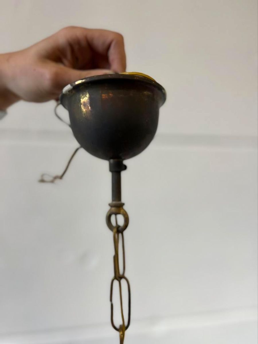Vintage Rockabilly Luster / Hanglamp Met Hout / Opaline image 7