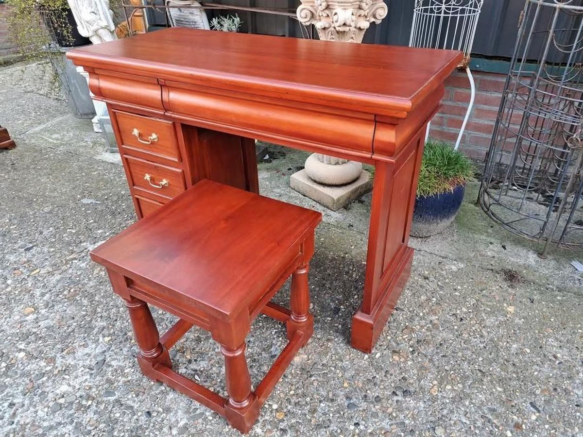Klassieke Mahonie, Houten Kaptafel, Bureau, Schrijftafel Met image 3