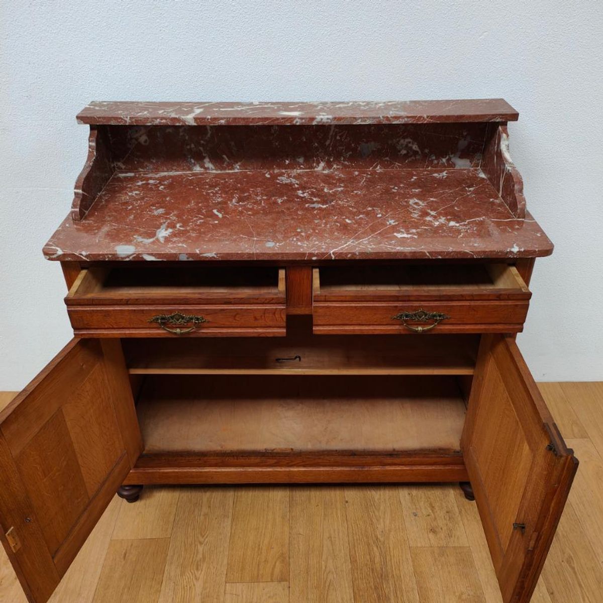 Vintage Antiek Dressoir Commode Ladekast Badkamermeubel Met Marmer Blad 611 image 4