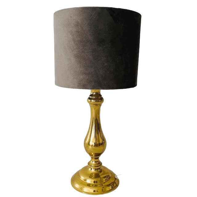 Hollywood Regency Vintage Tafellamp Messing Goud Grijs Velours image 5