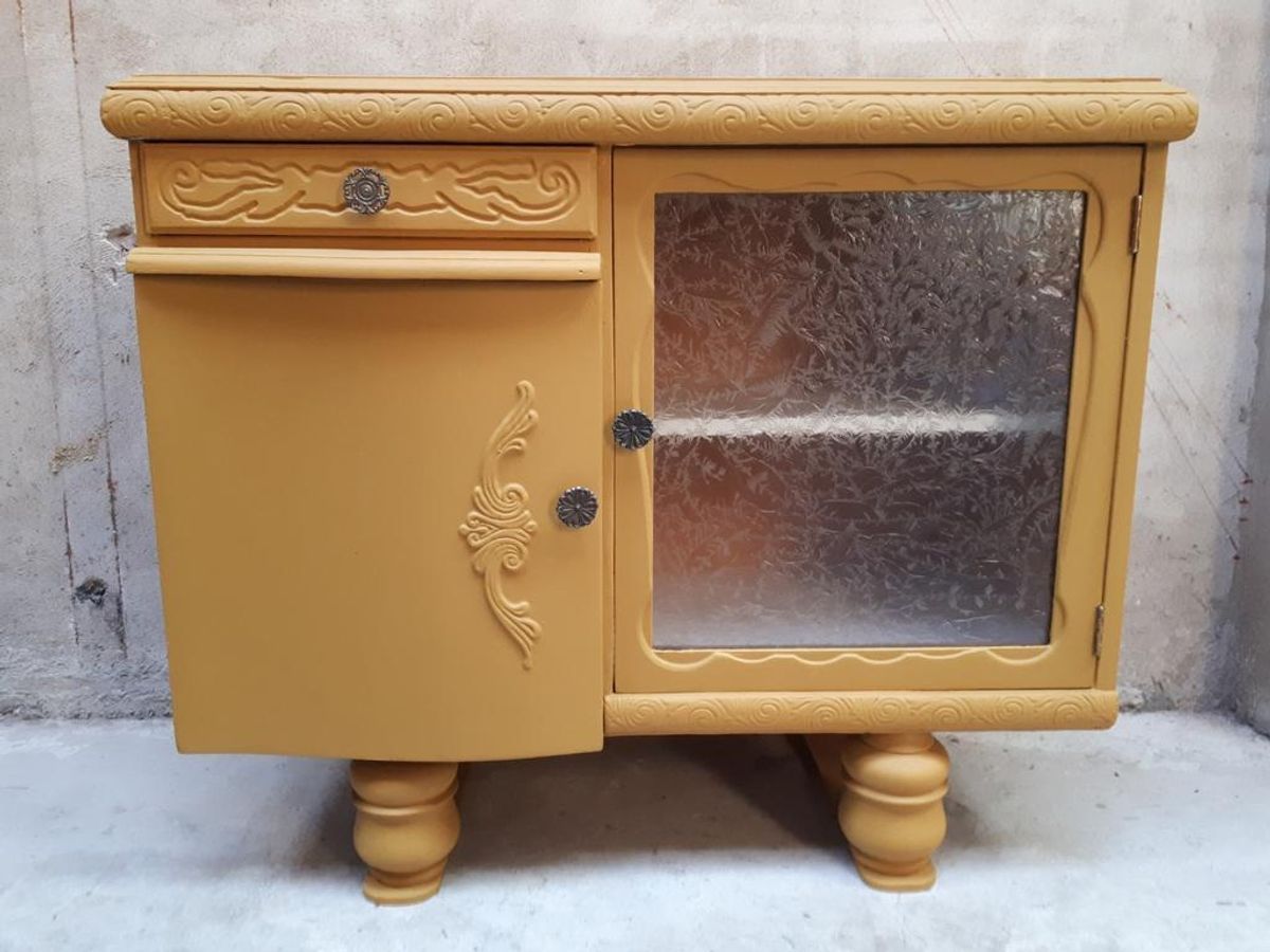 Mosterd Geel Vintage Kastje Dressoir Meubel Vitrine Kast image 2