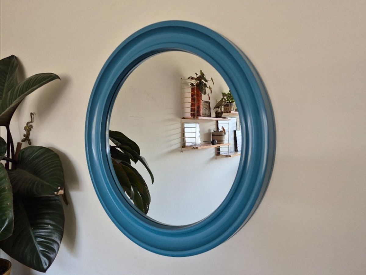 Carrara & Matta Spiegel. Vintage Xl Ronde Spiegel Blauw. image 7
