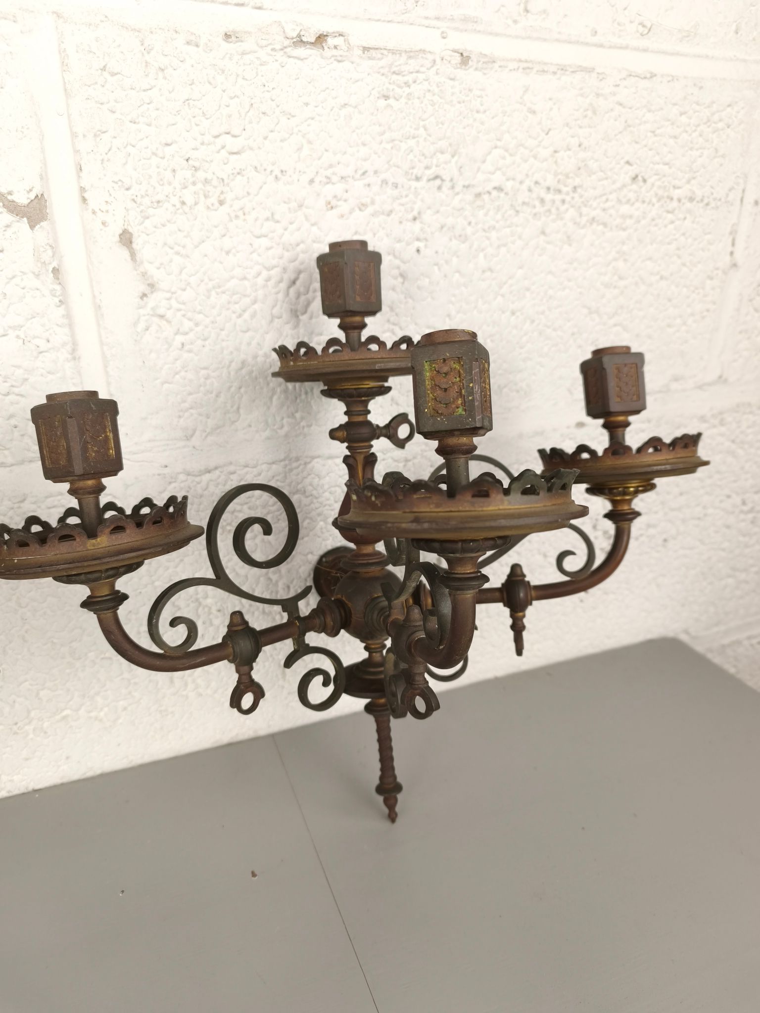 Duo 19e Eeuwse Bronzen Gas Wandlampen image 8
