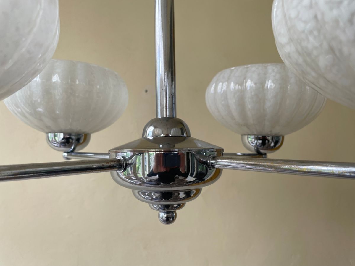 Hanglamp Lamp Plafondlamp Art Deco 1930 4 Arms Clichyglas Frans image 5