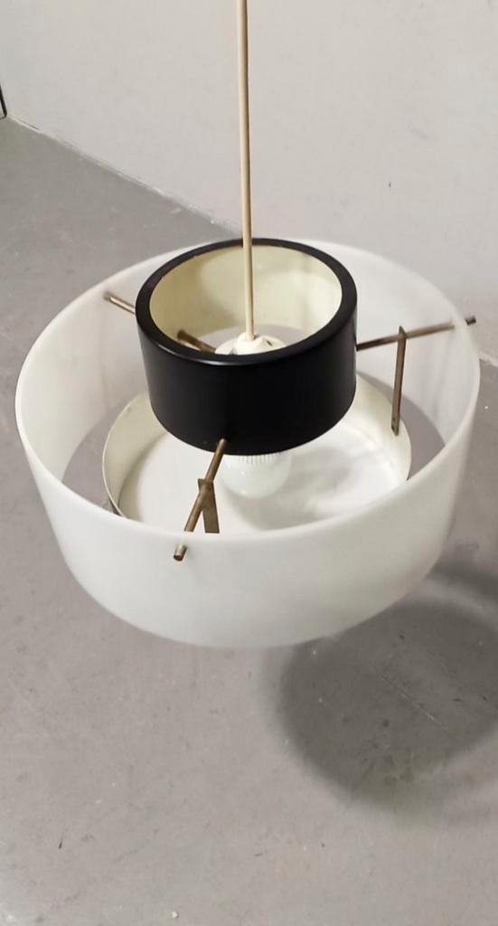 Vintage Mid Century Modern Hanglamp, Wit En Zwart image 10