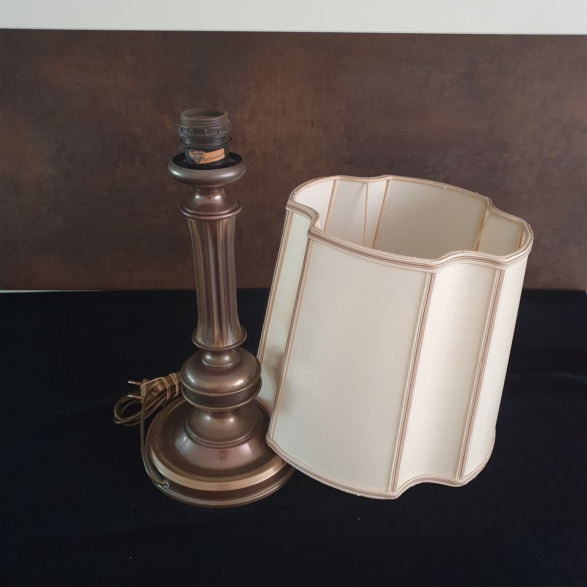 Vintage - Tafellamp - Kastlamp - Messing - Stoffen Kap - Herda image 2