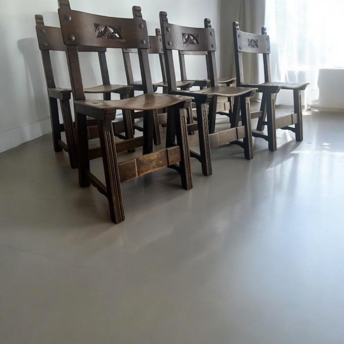 Set Van 6 Vintage Brutalist Eetkamerstoelen/ Spaanse Stoelen image 9