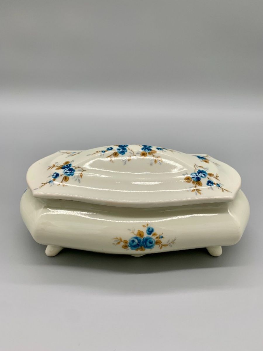 Vintage Bonbonnière Creme Blauwe Bloem image 7