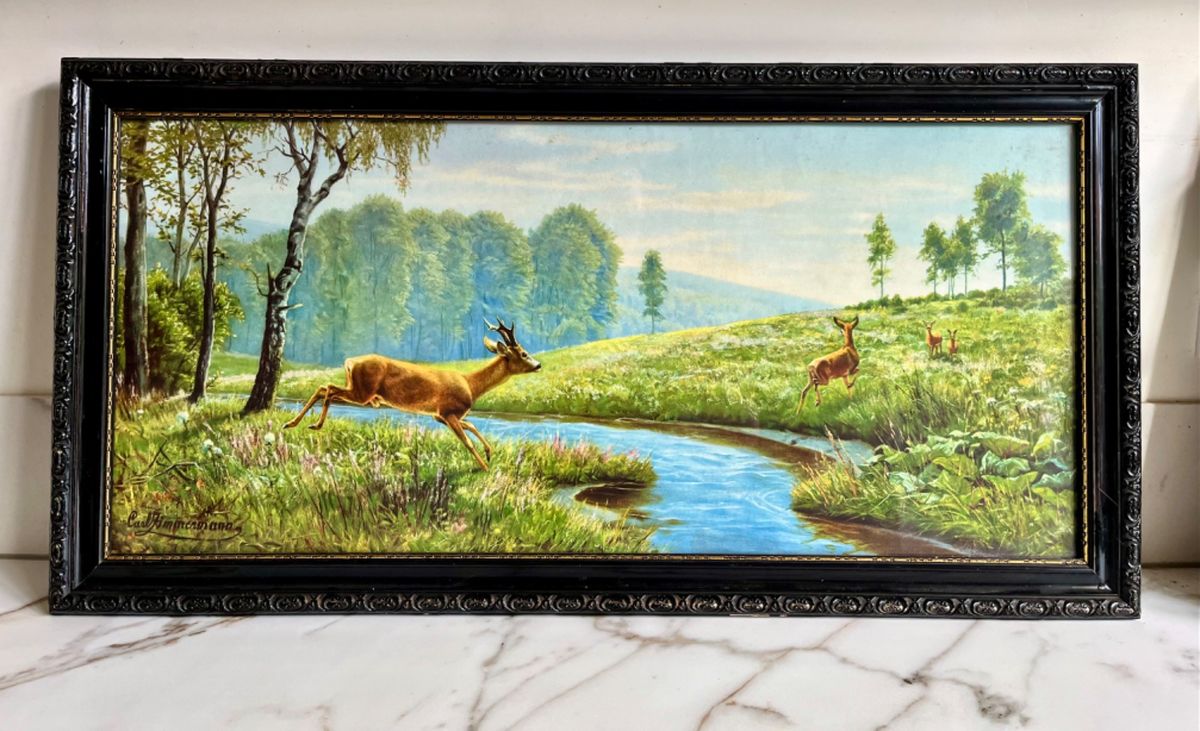4 Herten In Een Idyllisch Landschap By Carl Zimmermann image 2