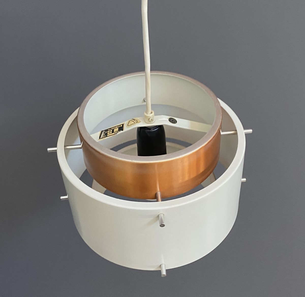 Metal, White And Brass Color Pendant Lamp By Veb 1960s image 6