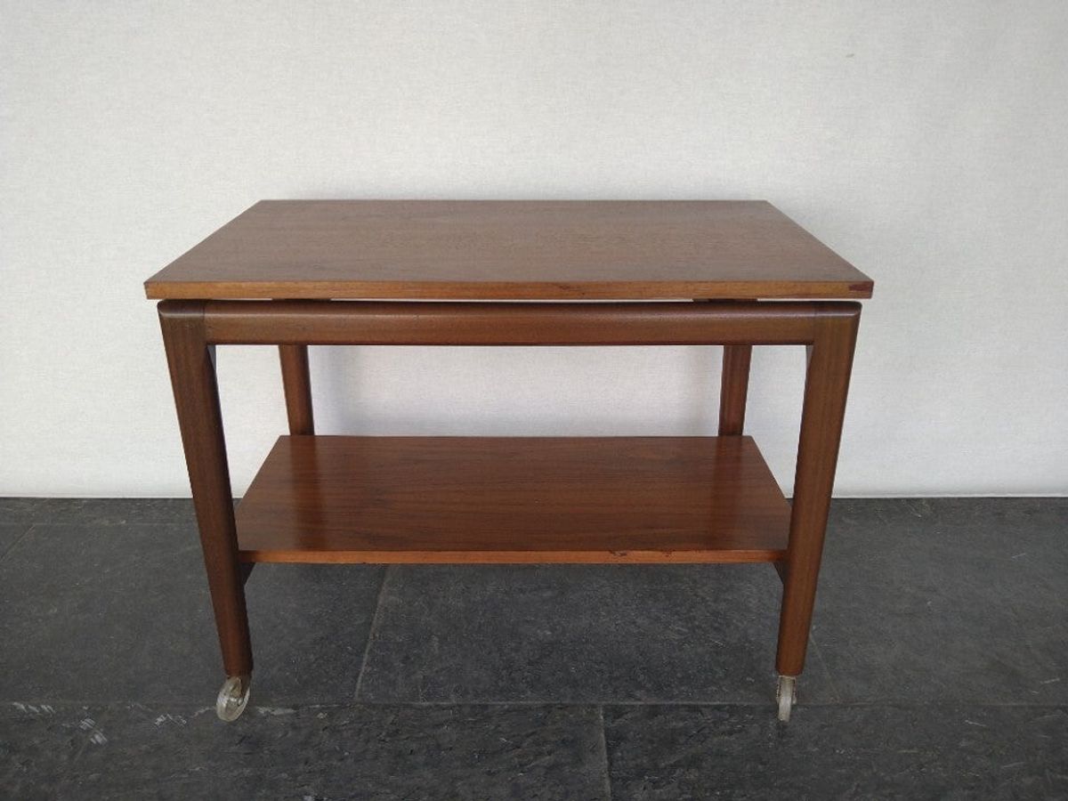 Scandinavisch Teakhouten Vintage Serveerwagen image 7