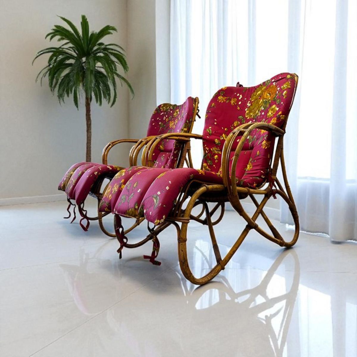 Set Van 2 Vintage Rotan Fauteuils / Eenzitjes Rohé image 2
