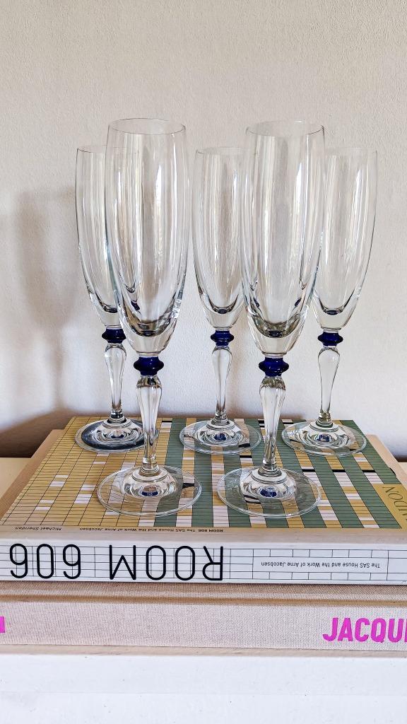 5x Vintage Champagneglas Donkerblauw Bolletje image 2