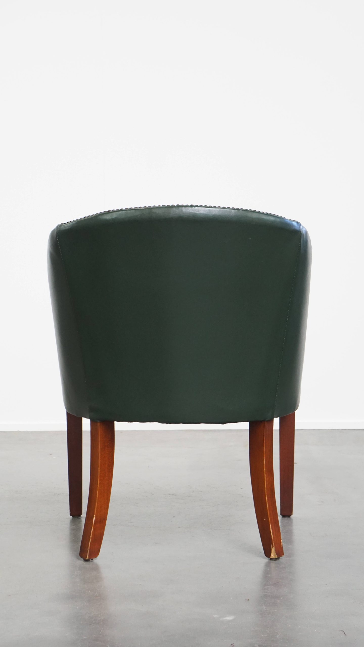 Charmante Groene Rundleren En Houten Bijzet/ Eetkamer/ Bureaustoel In Engelse Stijl image 5