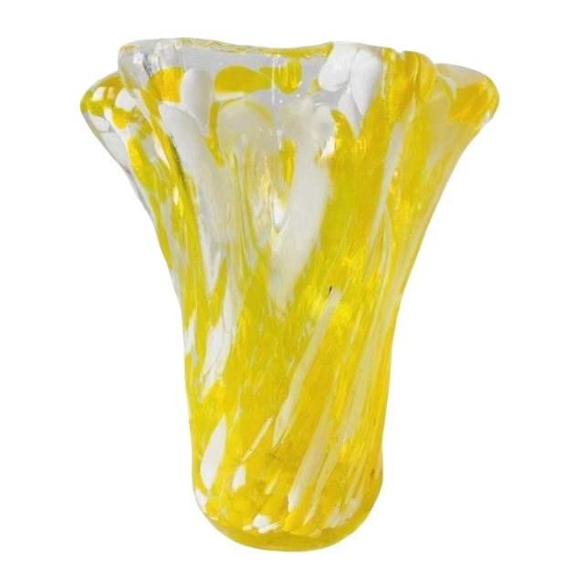 Vintage Glazen Vaas Murano Stijl Geel Wit Transparant image 2