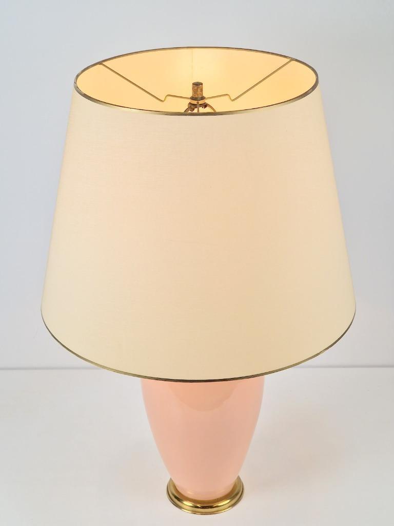 Vintage Jar Tafellamp Keramiek Peach Messing France '80 image 7