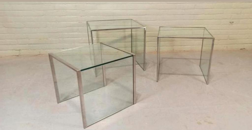 Vintage Glas En Chrome Mimiset Nesting Tables Bijzettafels image 17