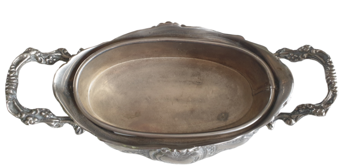 Prachtige Metalen Jardiniere, Verzilverd? Metalen Binnenbak image 6