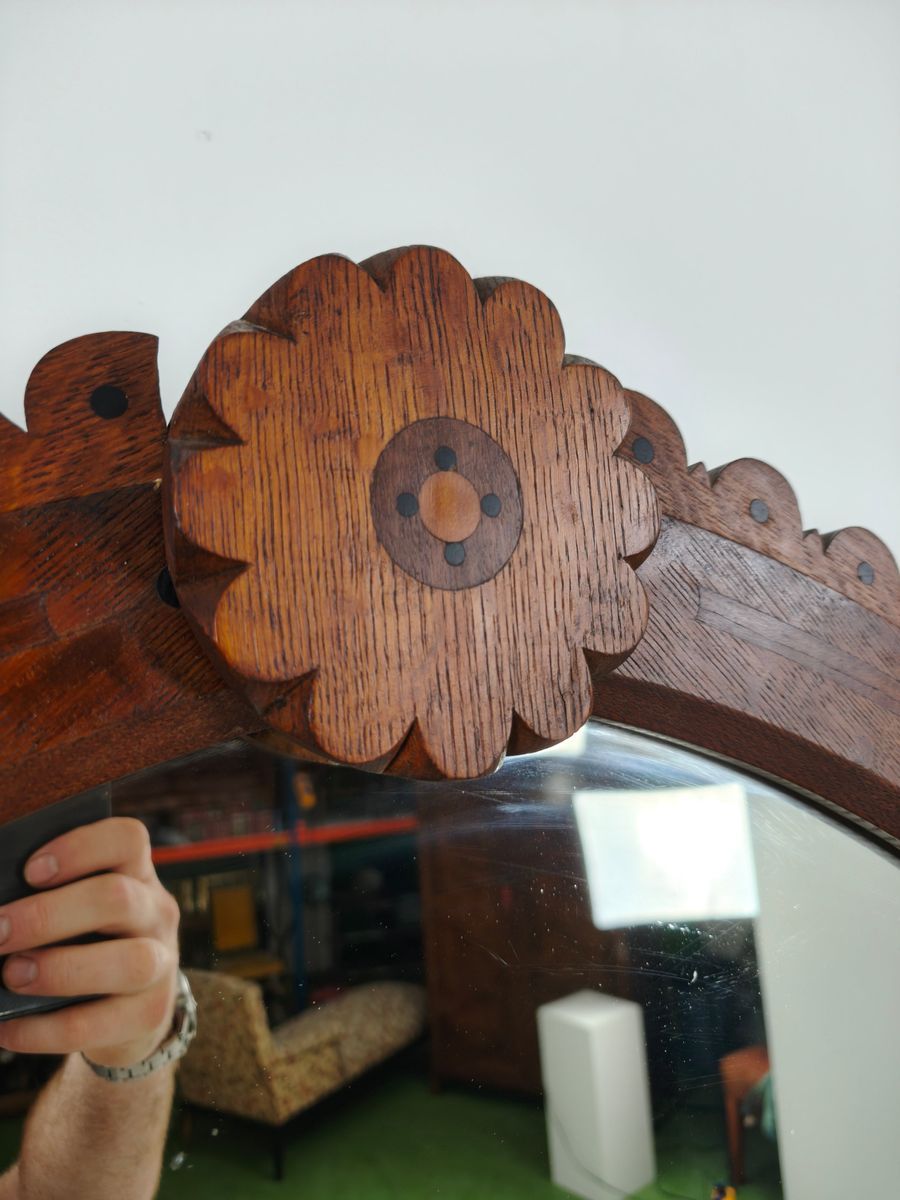 Zeldzaam 19e-eeuws Engels Arts & Crafts Eikenhouten Dressoir Van Pratt & Prince – Inlegwerk Met Zonnebloemmotie image 12
