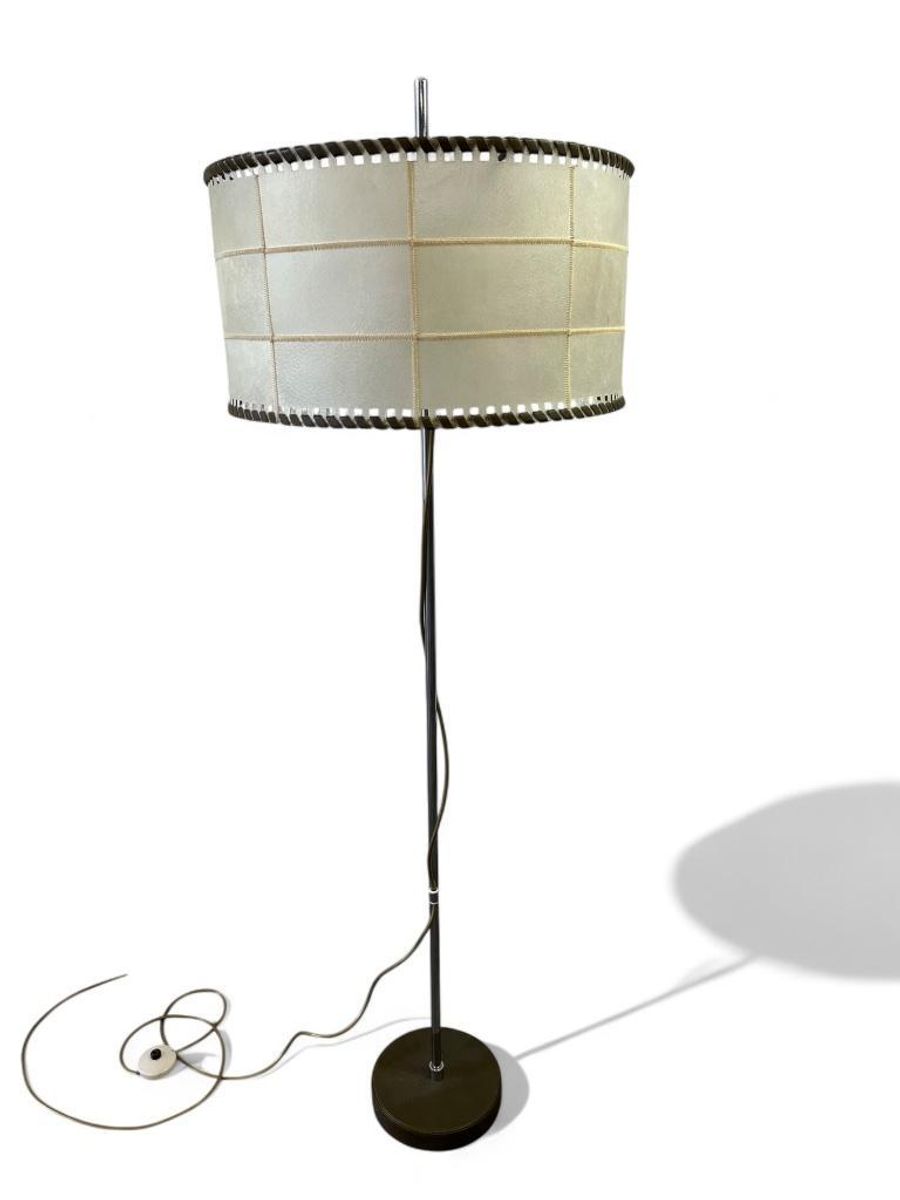 Vintage Staanlamp Met Kap Perkament & Leder Jaren 60 image 9