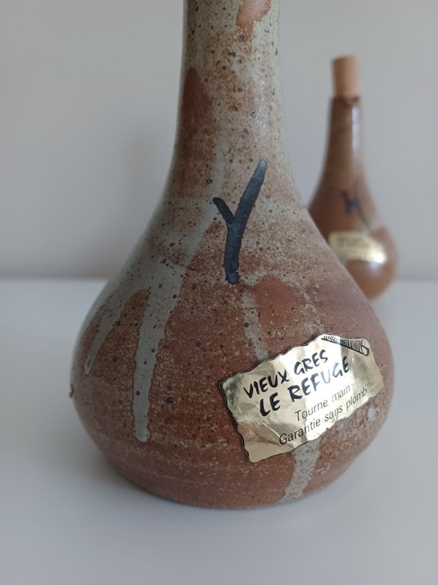 Set Van Twee Vintage Olie- En Azijnkruikjes, Handgemaakt. Keramiek. Mid-century. image 5