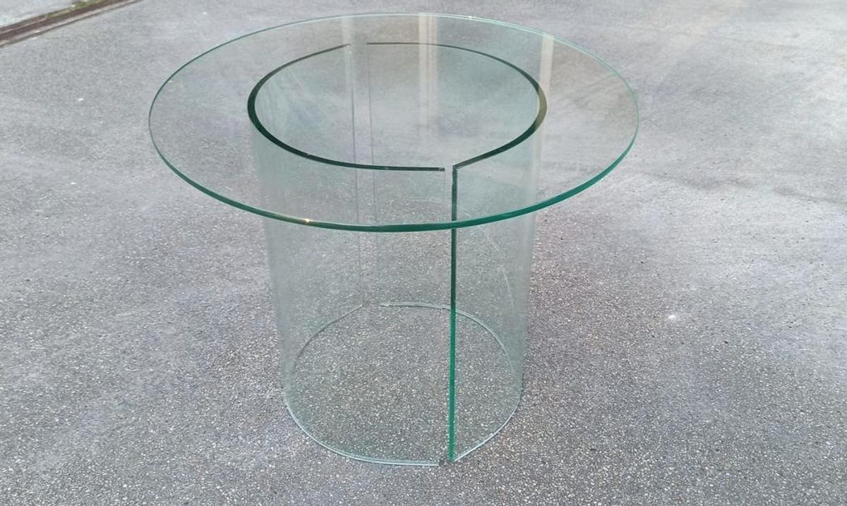 Vintage Postmodern Glazen Bijzettafel, Rond image 4