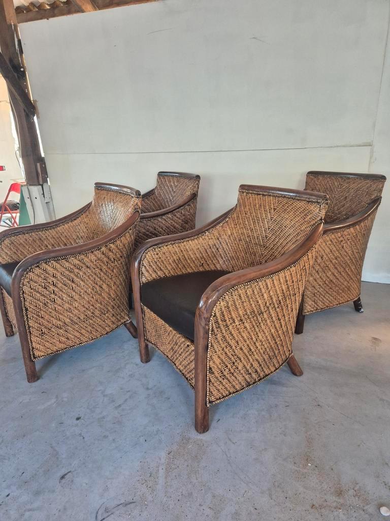 4 Art Deco Colonial Stijl Fauteuils Rotan image 5
