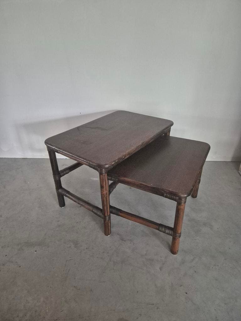 Vintage Bamboe En Hout Nest Tafeltjes . image 3