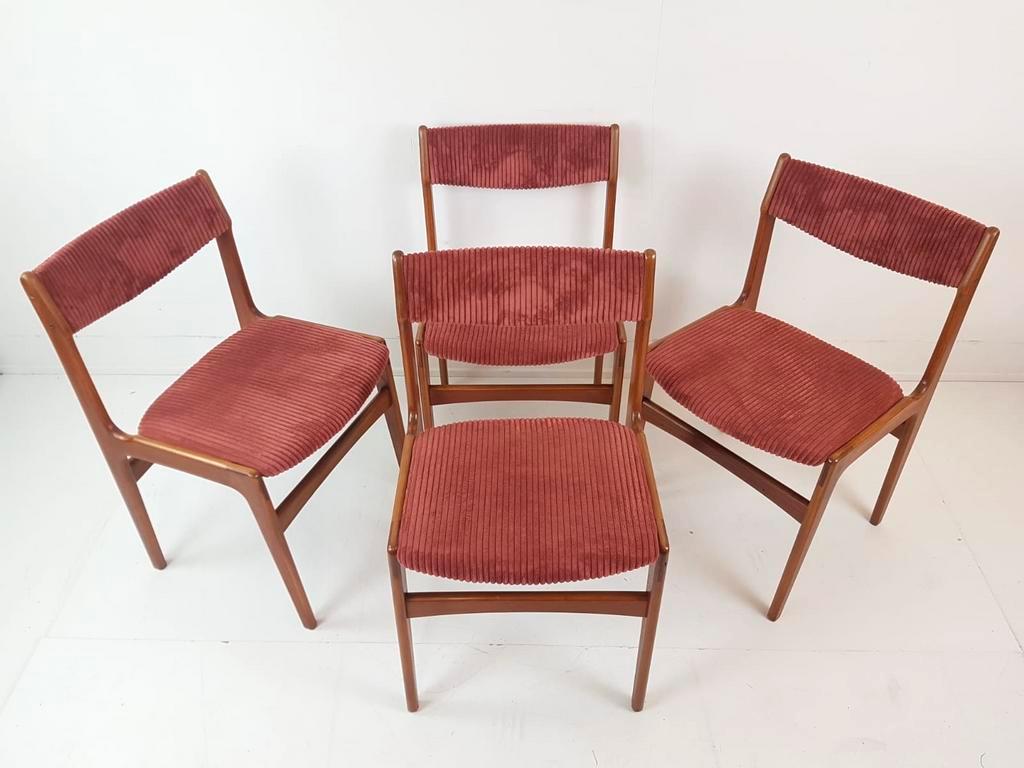 8 Vintage Deense Erik Buch Stoelen | Nieuw Gestoffeerd Roze image 25
