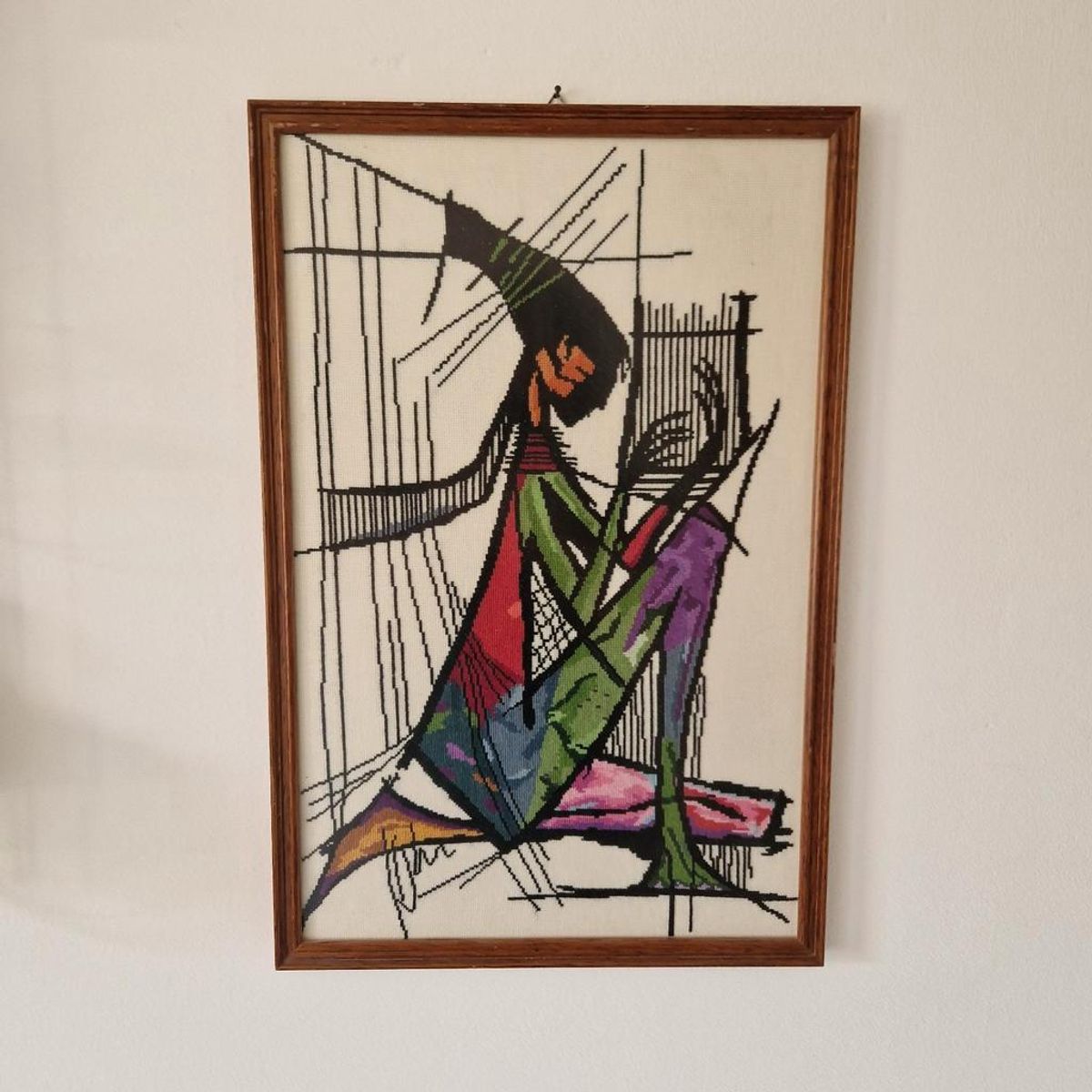 Vintage Schilderij Geborduurd Harpspeelster Retro Lijst image 3