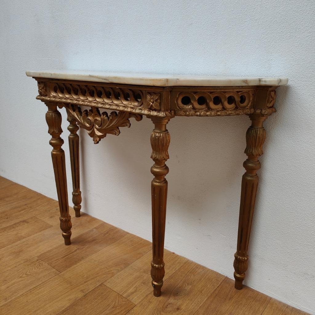 Vintage, Antieke Wandconsole Sidetable, Wandtafel Met Marmer Blad En Spiegel image 4