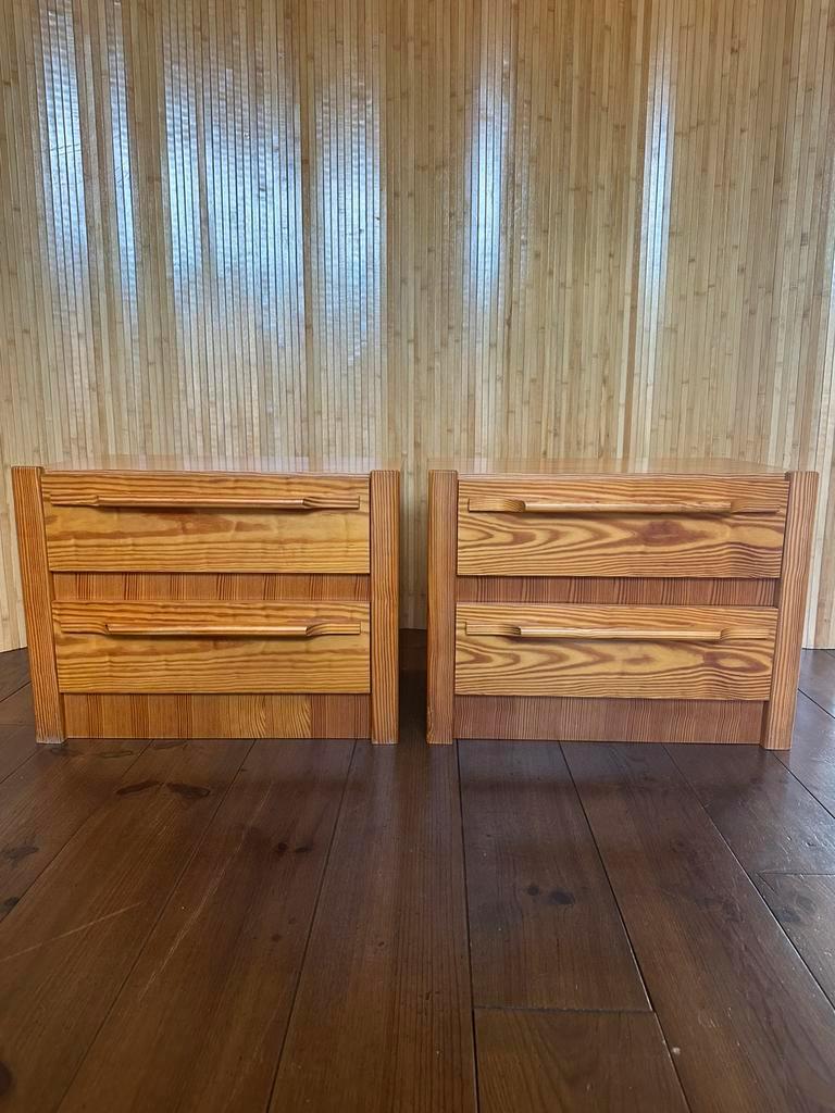 Set/2 Vintage Grenen Nachtkastjes / Ladekastjes image 3