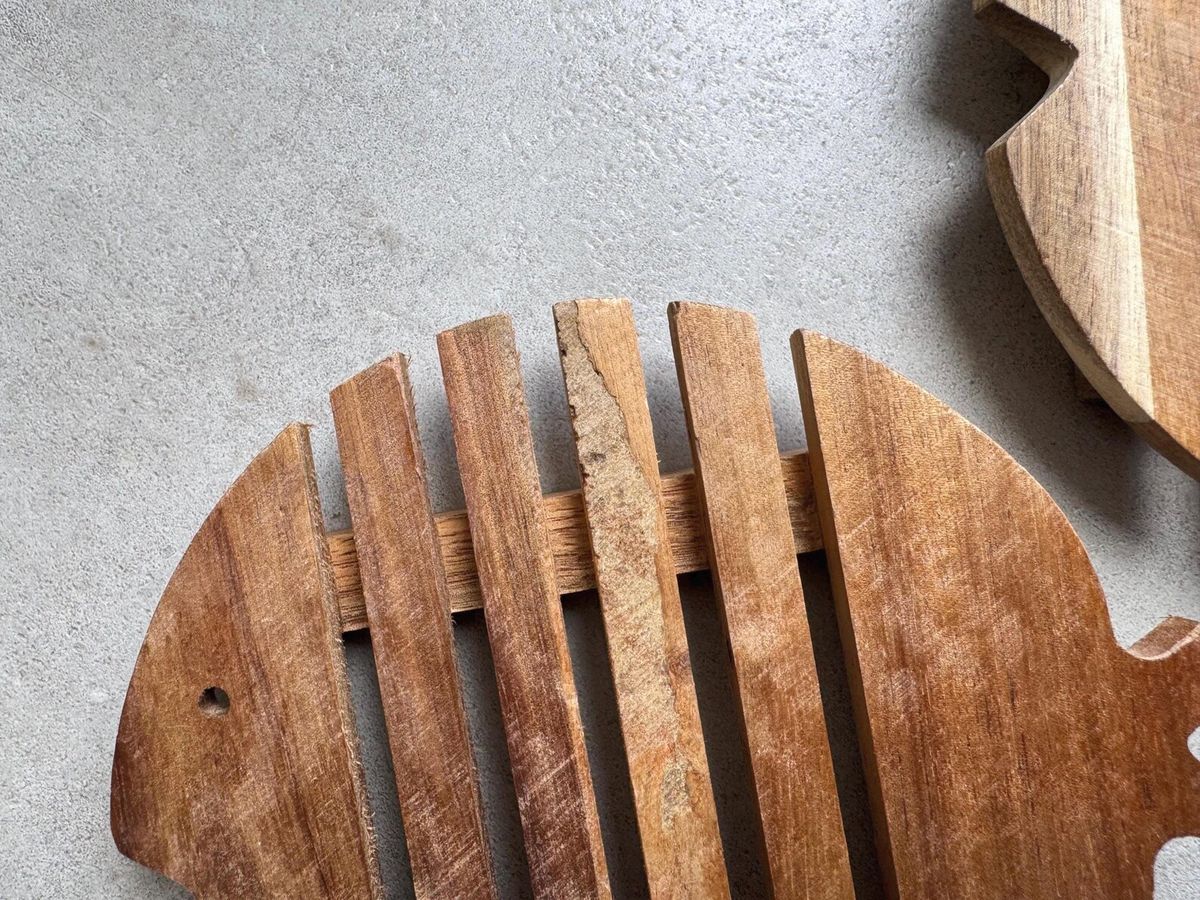 2 Vintage Houten Vis Pan Onderzetters image 3