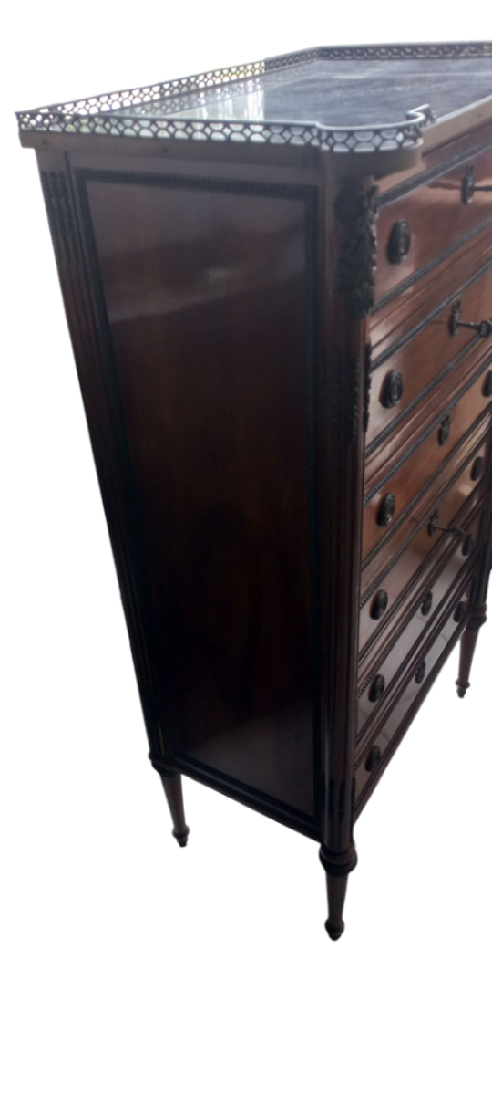 Louis Xvi 6 Laden Commode Met Grijs Marmeren Tablet image 5